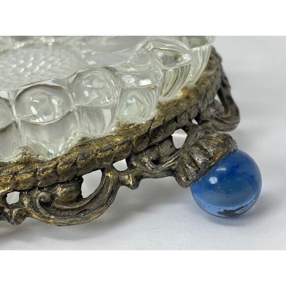 Vintage Glass Flower Ring Dish/Pin Dish/Ashtray Glass with metal base - Picture 7 of 7